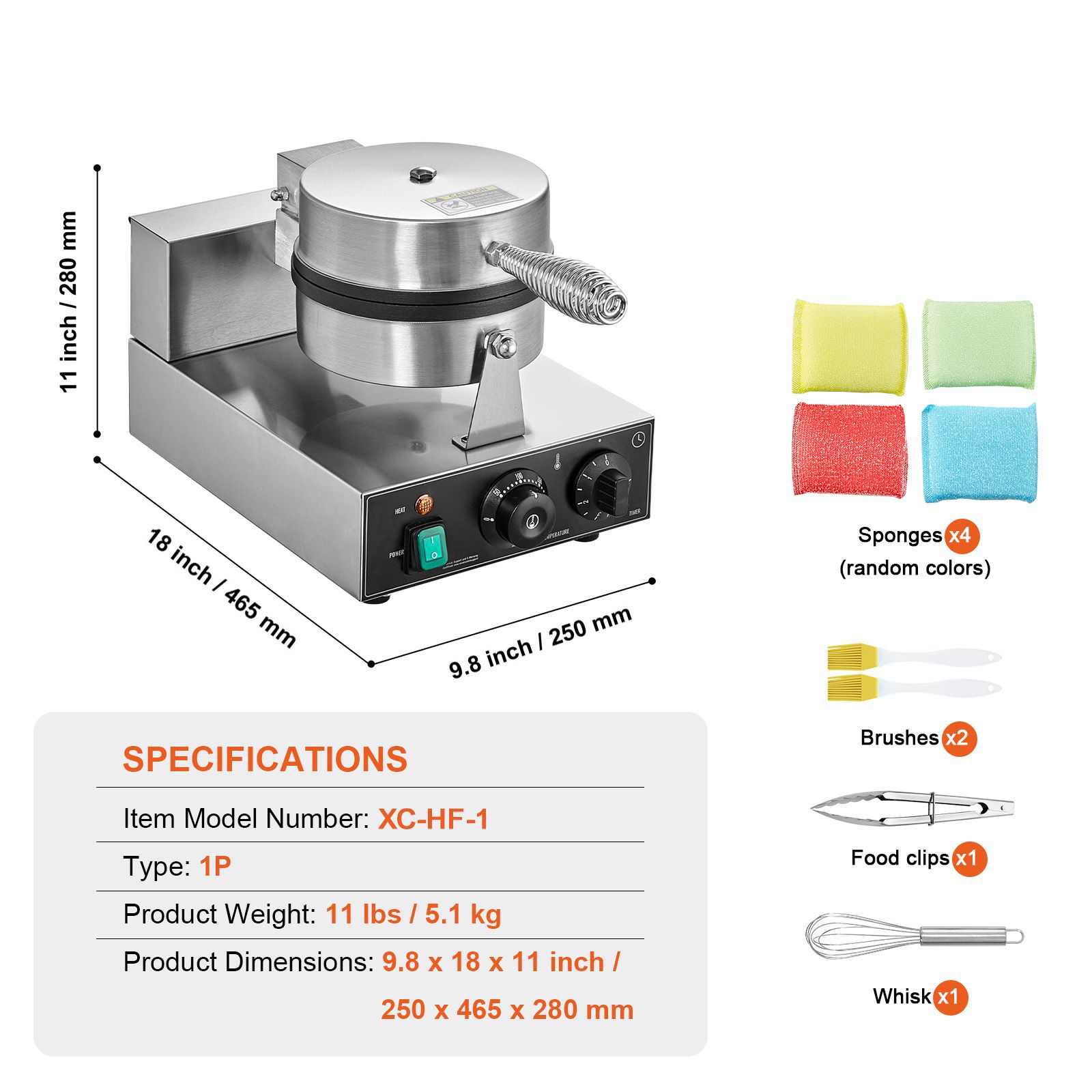 Waffle Iron Belgian - Máquina de Waffle Comercial, 1230W, Máquina