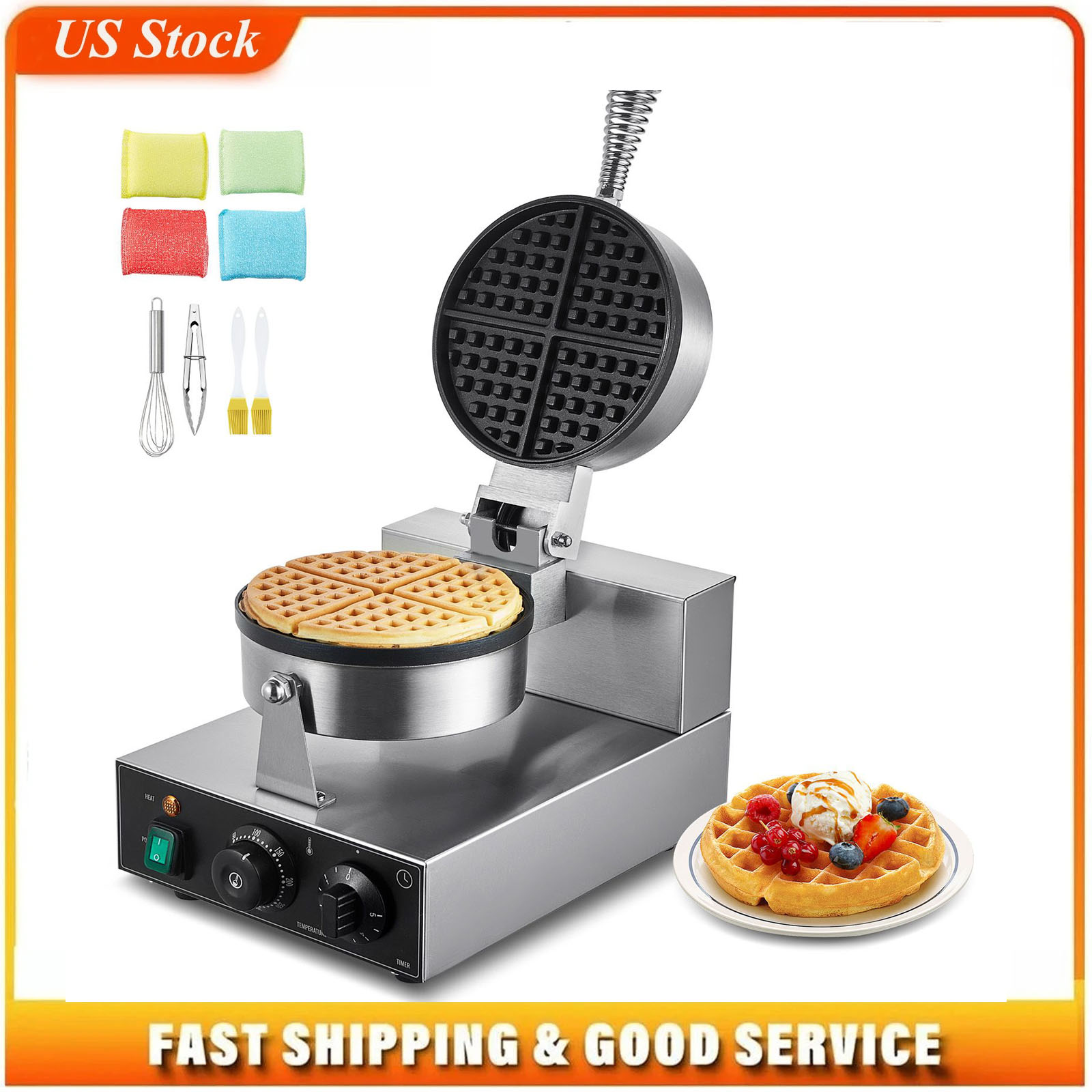 Waffle Iron Belgian - Máquina de Waffle Comercial, 1230W, Máquina