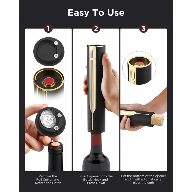 Wine Opener Electric - Saca-rolhas Elétrico Automático Eficiente, Recarregável com
