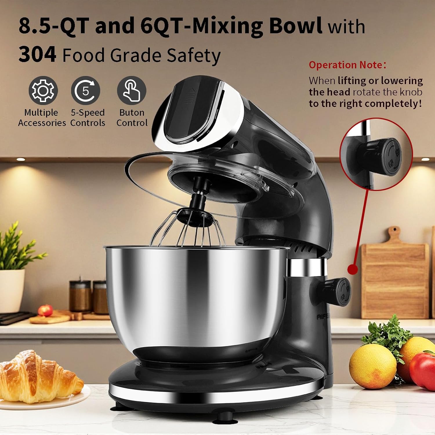 Batedeira Elétrica Preta 85QT  - Stand Mixer Bowl avaliação e preço